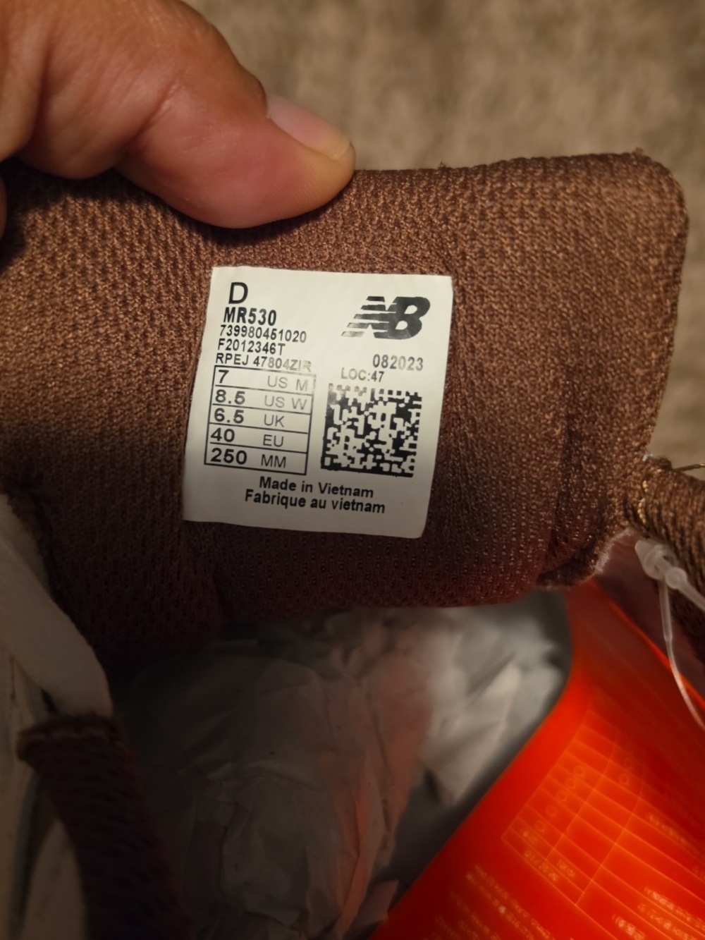 Shoe label inside a sneaker